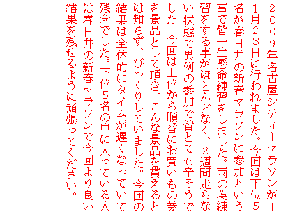 �e�L�X�g �{�b�N�X: �Q�O�O�X�N���É��V�e�B�[�}���\�����P�P���Q�R���ɍs���܂����B����͉��ʂT�����t����̐V�t�}���\���ɎQ���Ƃ������ŊF�ꐶ�������K�����܂����B�J�̈ח��K�����鎖���قƂ�ǂȂ��A�Q�T�ԑ���Ȃ���Ԃňٗ�̎Q���ŊF�ƂĂ��h�����ł����B����͏�ʂ��珇�Ԃɂ��������̌����i�i�Ƃ��Ē����A����Ȍi�i��Ⴆ��Ƃ͒m�炸�A�т����肵�Ă��܂����B����̌��ʂ͑S�̓I�Ƀ^�C�����x���Ȃ��Ă��Ďc�O�ł����B���ʂT���̒��ɓ����Ă���l�͏t����̐V�t�}���\���ō�����ǂ����ʂ��c����悤�Ɋ撣���Ă��������B

